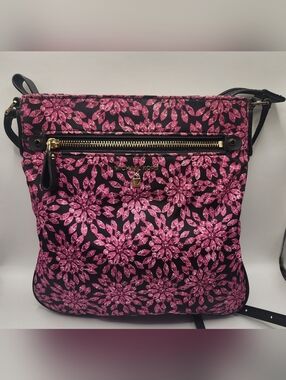 Michael Kors Pink Floral Nylon Crossbody Bag Gold Hardware Lightweight Travel